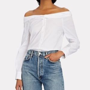 Jonathan Simkhai Maia Oxford Off-the-Shoulder Top White